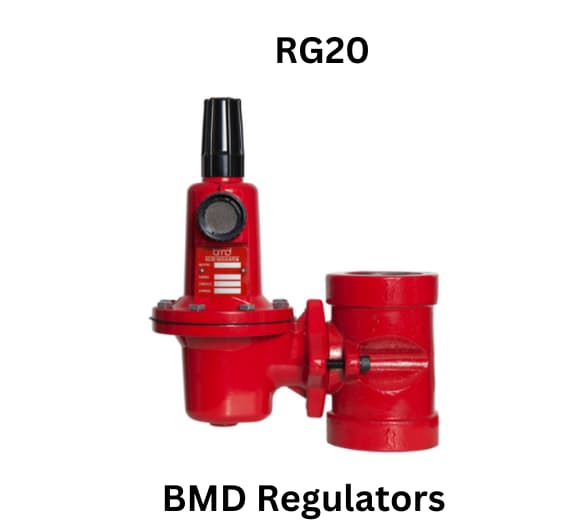 Red and white BMD regulators labeled RG20, showcasing their distinct color scheme and design